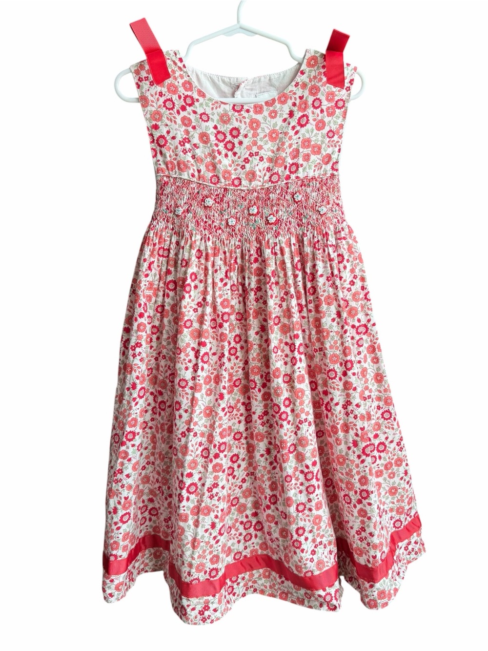 Edgehill Collection Girls Size 6X Red Floral Smocked Cotton Dress Cottagecore